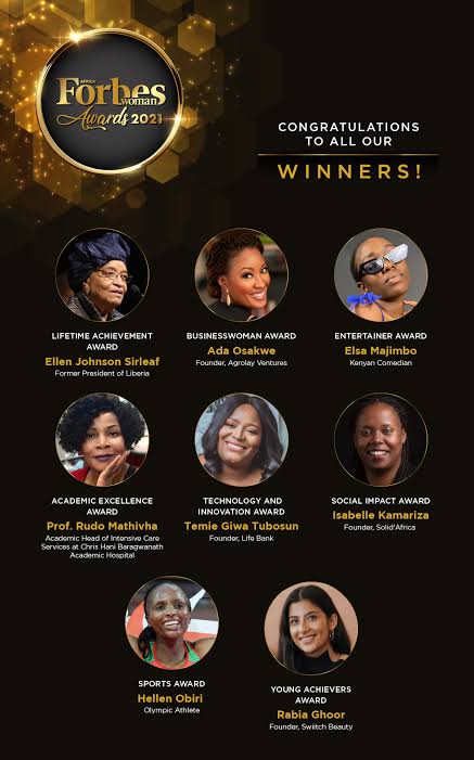 Ellen Johnson Sirleaf, Elsa Majimbo And More Win At The 2021 Forbes Woman Africa Awards