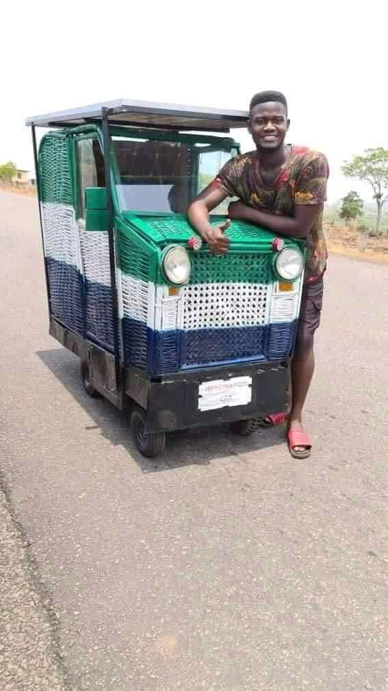 Sierra Leone's 24-year-old Emmanuel Alieu Mansaray Has Built The World's First Solar-Powered Car Made Of Trash