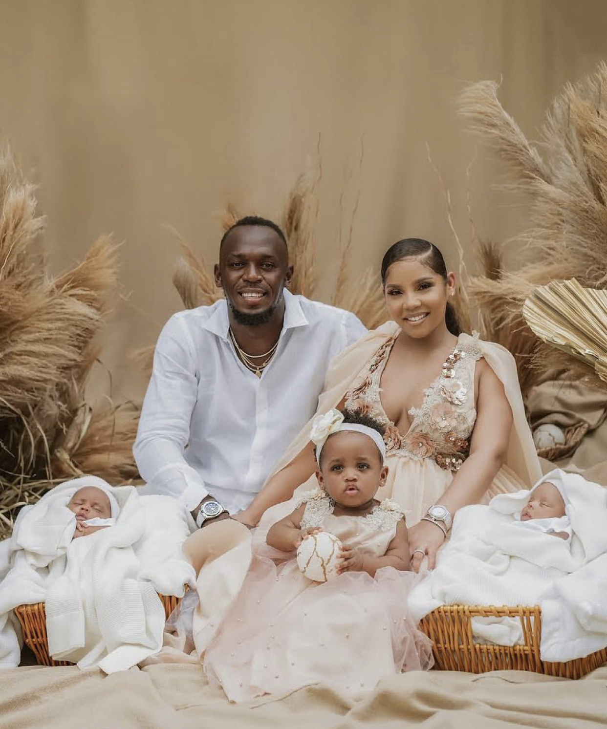 Photos: Usain Bolt Shows Off His New Born Twin Sons, Thunder Bolt and Saint Leo Bolt