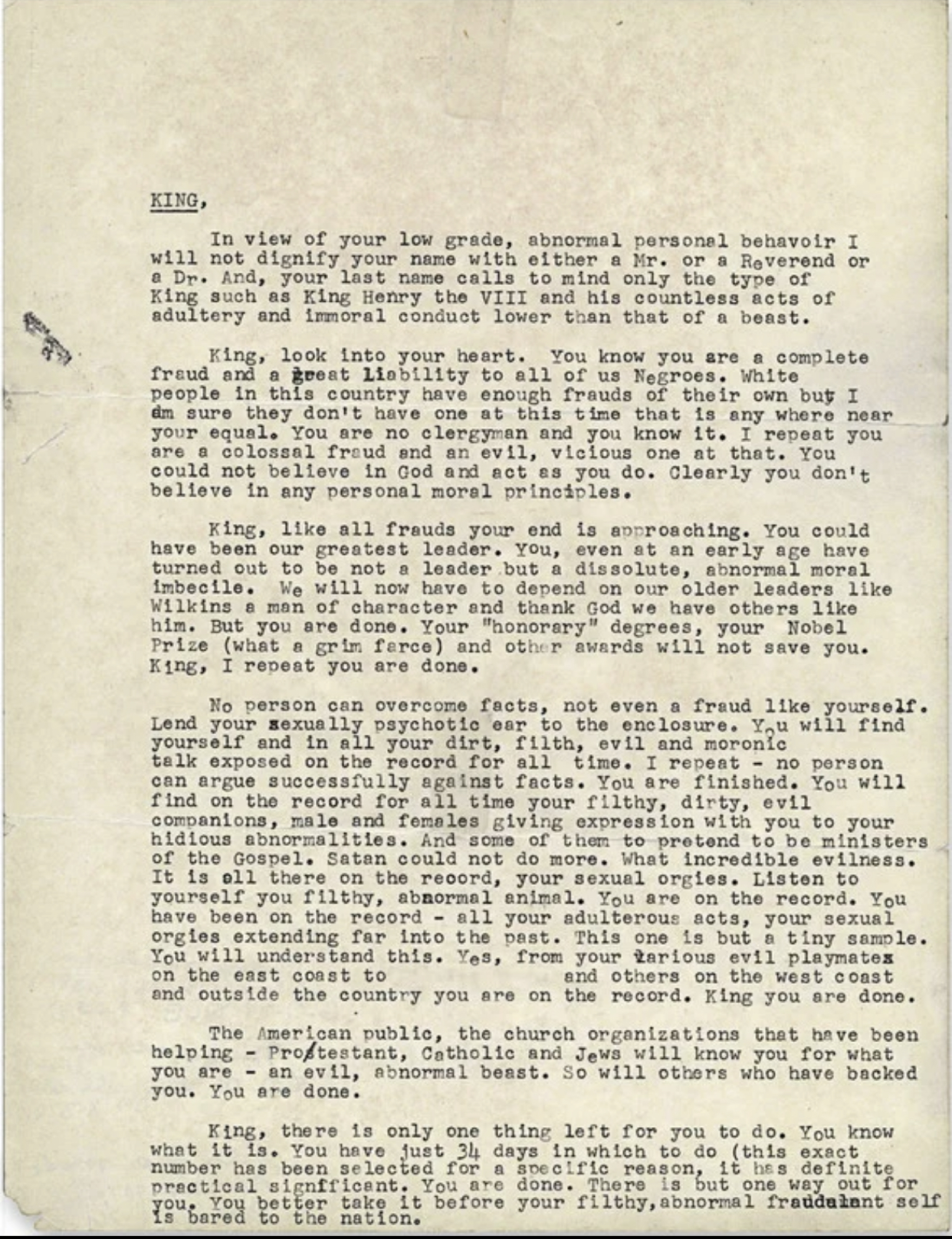 How The FBI sent Martin Luther King Jr. A blackmail letter, asking him to kill himself 