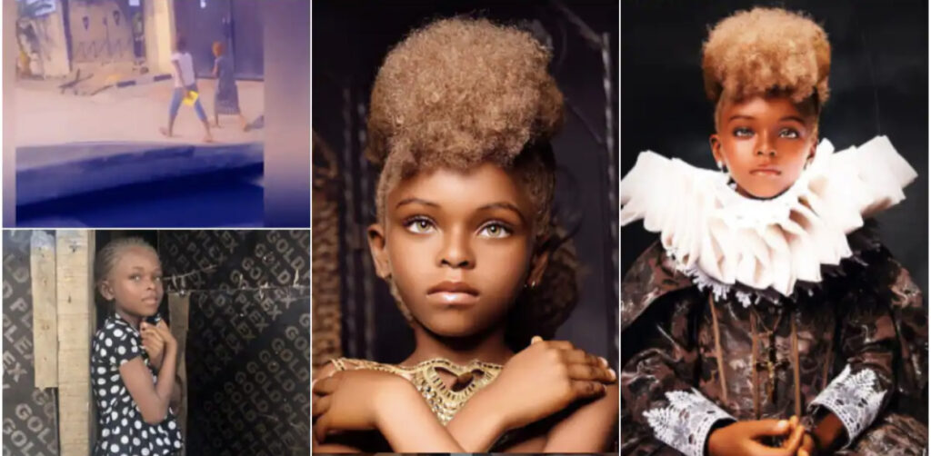 Onyinyechi, the little girl with golden hair and eyes discovered by a photographer on the streets of Lagos Nigeria