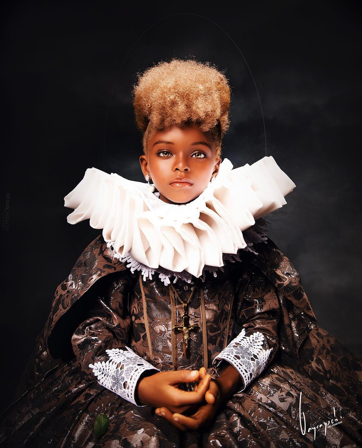 Onyinyechi, the little girl with golden hair and eyes discovered by a photographer on the streets of Lagos Nigeria