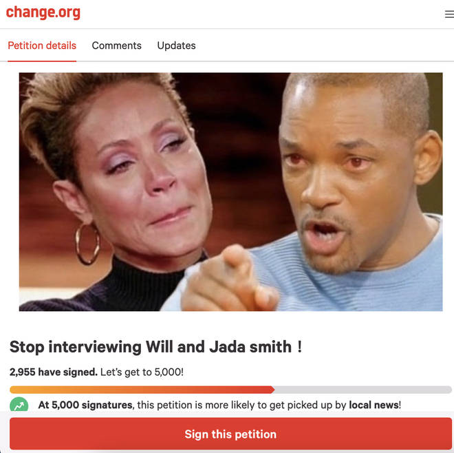 Thousands of people have signed the petition for media outlets to stop interviewing Will and Jada Smith