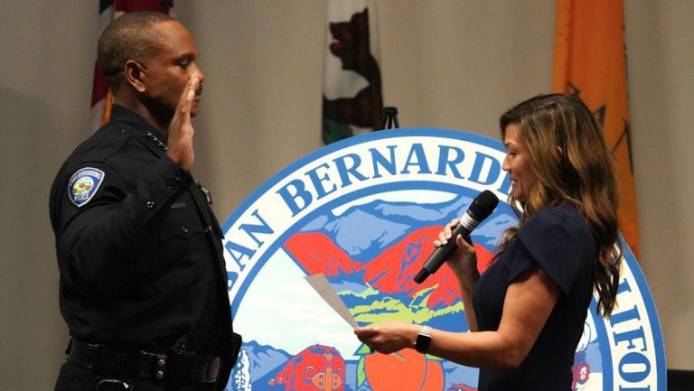 The City Of San Bernardino Swears In First Black Police Chief, Darren Goodman